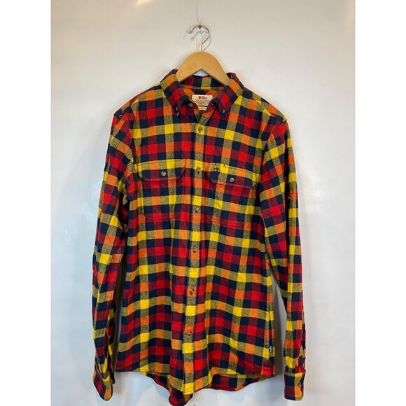Fjallraven Skog Shirt Men's Medium Slim Fit Red Yellow Plaid Flannel Heavyweight - Picture 1 of 8